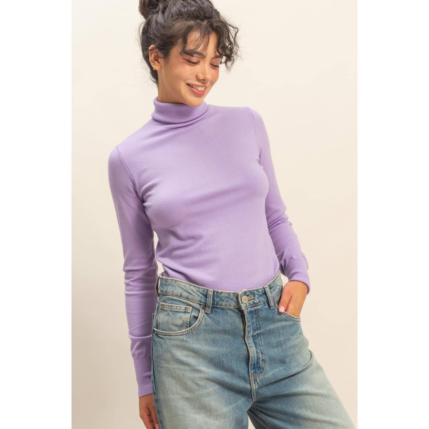 Turtleneck Sweater Top: DUSTY PINK / S-M-L(2-2-2)