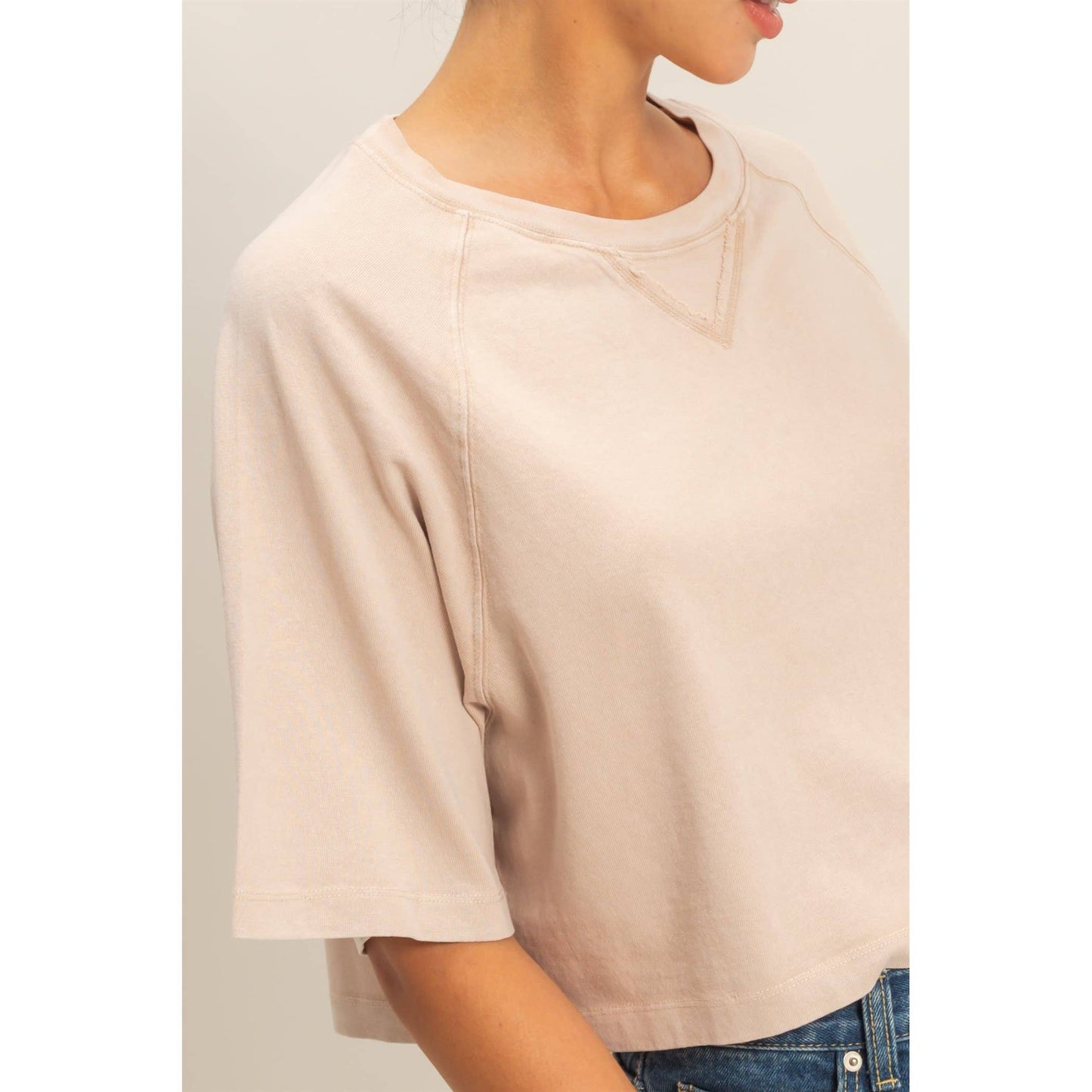 Short Sleeve Mineral Washed Cropped Tee: DARK TAUPE / S-M-L(2-2-2)