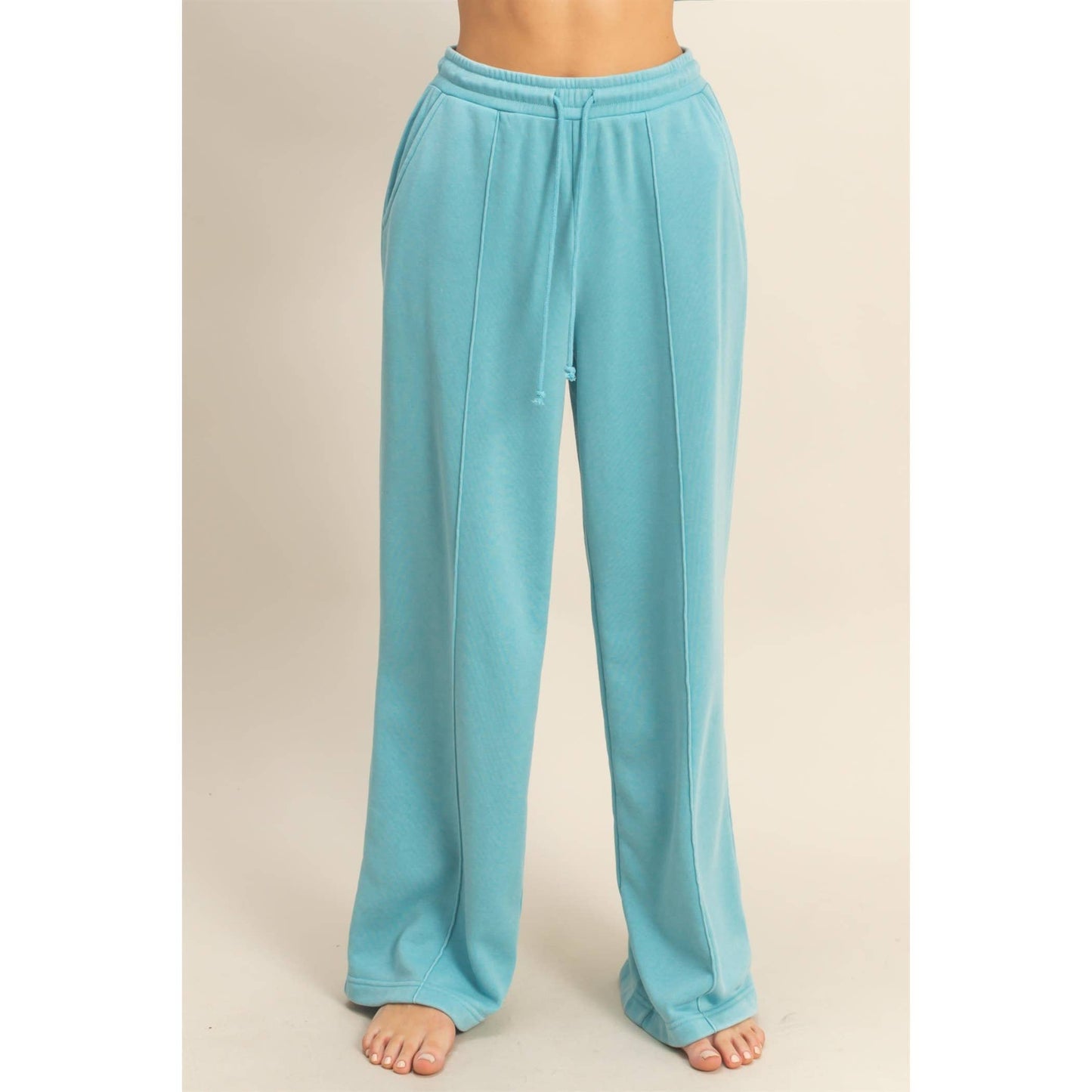 High-Waist Drawstring Pintuck Pants: DARK TAUPE / S-M-L(2-2-2)