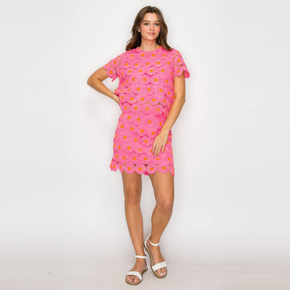 Pink Daisy Lace Top with Bow