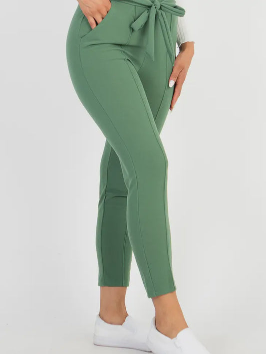 Knit Tie Front Pants - Green