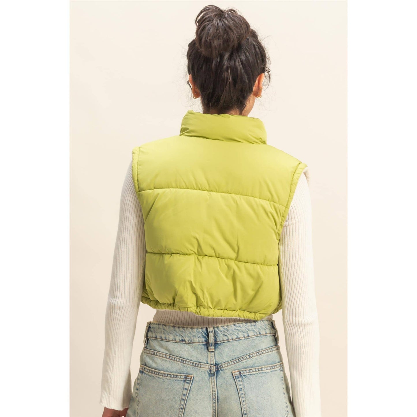 Reversible Puffer Vest: PALE OLIVE