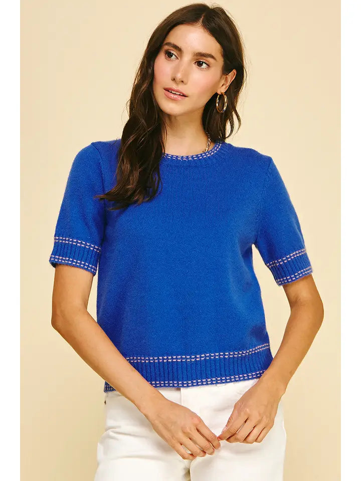 Stitch Detailed Short Sleeve Sweater