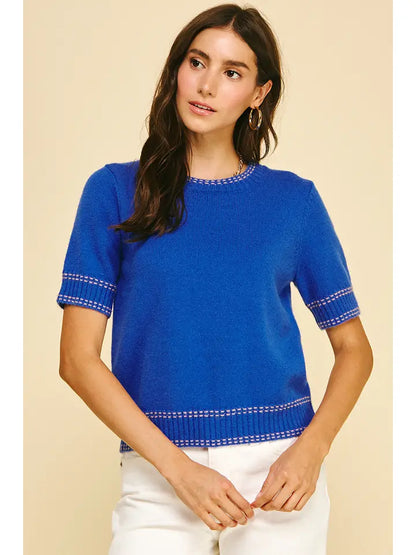 Stitch Detailed Short Sleeve Sweater