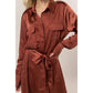 Matte Satin Belted Midi Shirt Dress