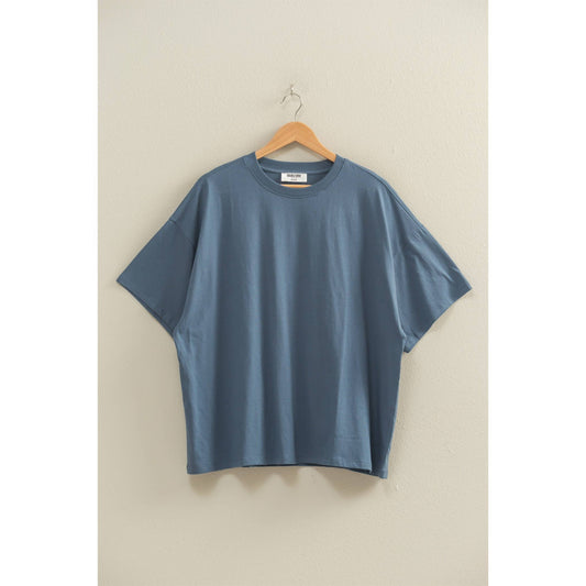 Crew Neck Short Sleeve Oversized T-Shirt: DUSTY NAVY / S-M-L(2-2-2)