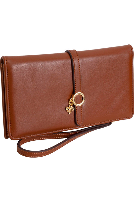 Ellen Tracy Smooth Vachetta Fleur De Li  Wristlet: 233-TOFFEE