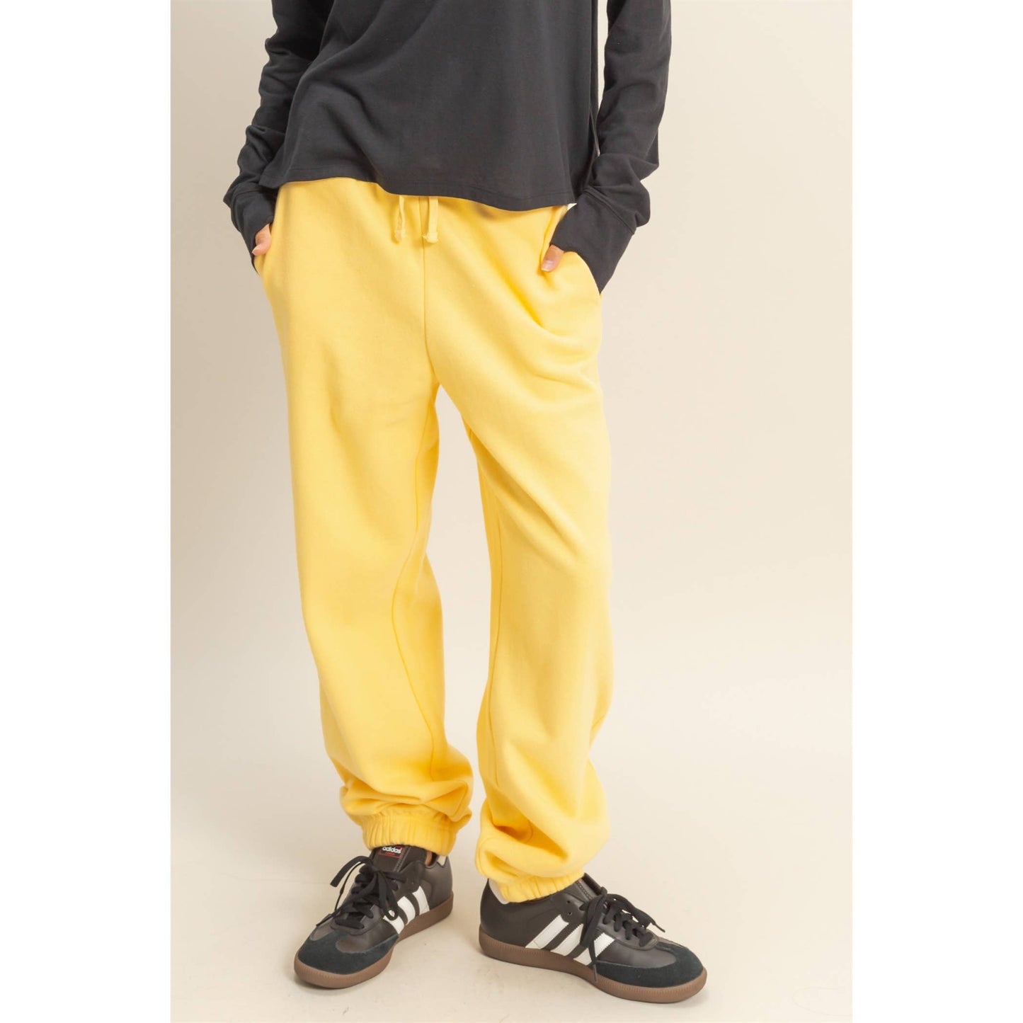 High-Waist Jogger Pants: BANANA CREAM