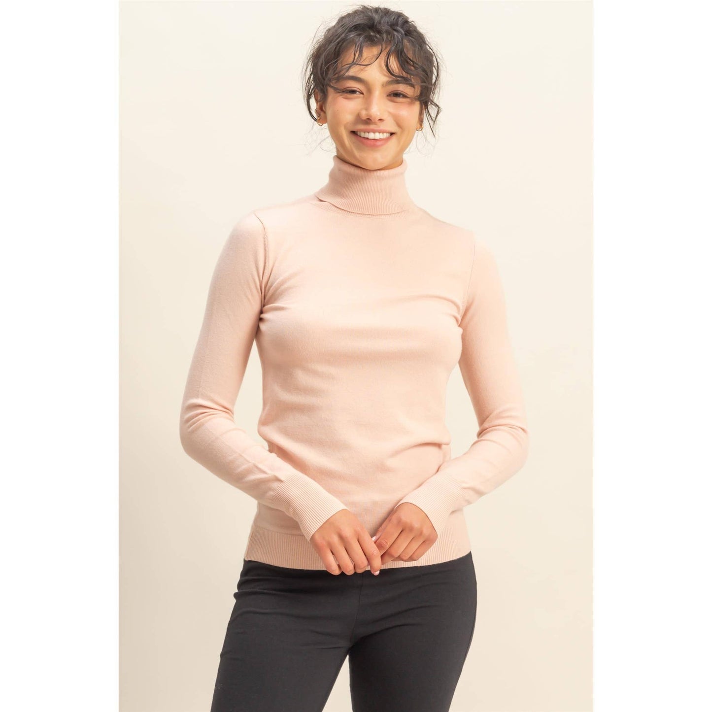 Turtleneck Sweater Top: DUSTY PINK / S-M-L(2-2-2)