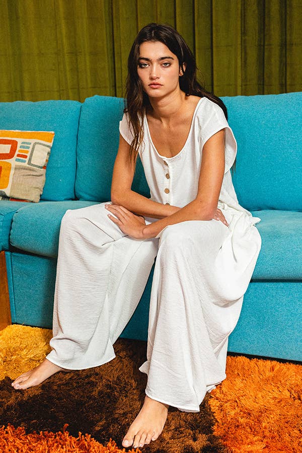 Scoop Neck Wide Leg Solid Jumpsuit: LIME GREEN / S-M-L (2-2-2)