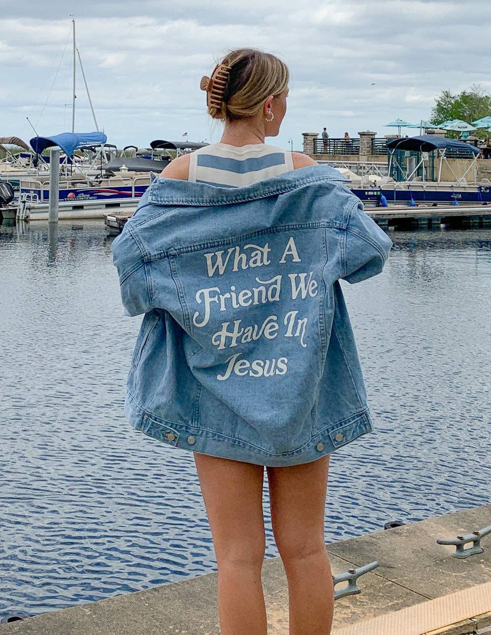 What a Friend In Jesus Denim Jacket: L