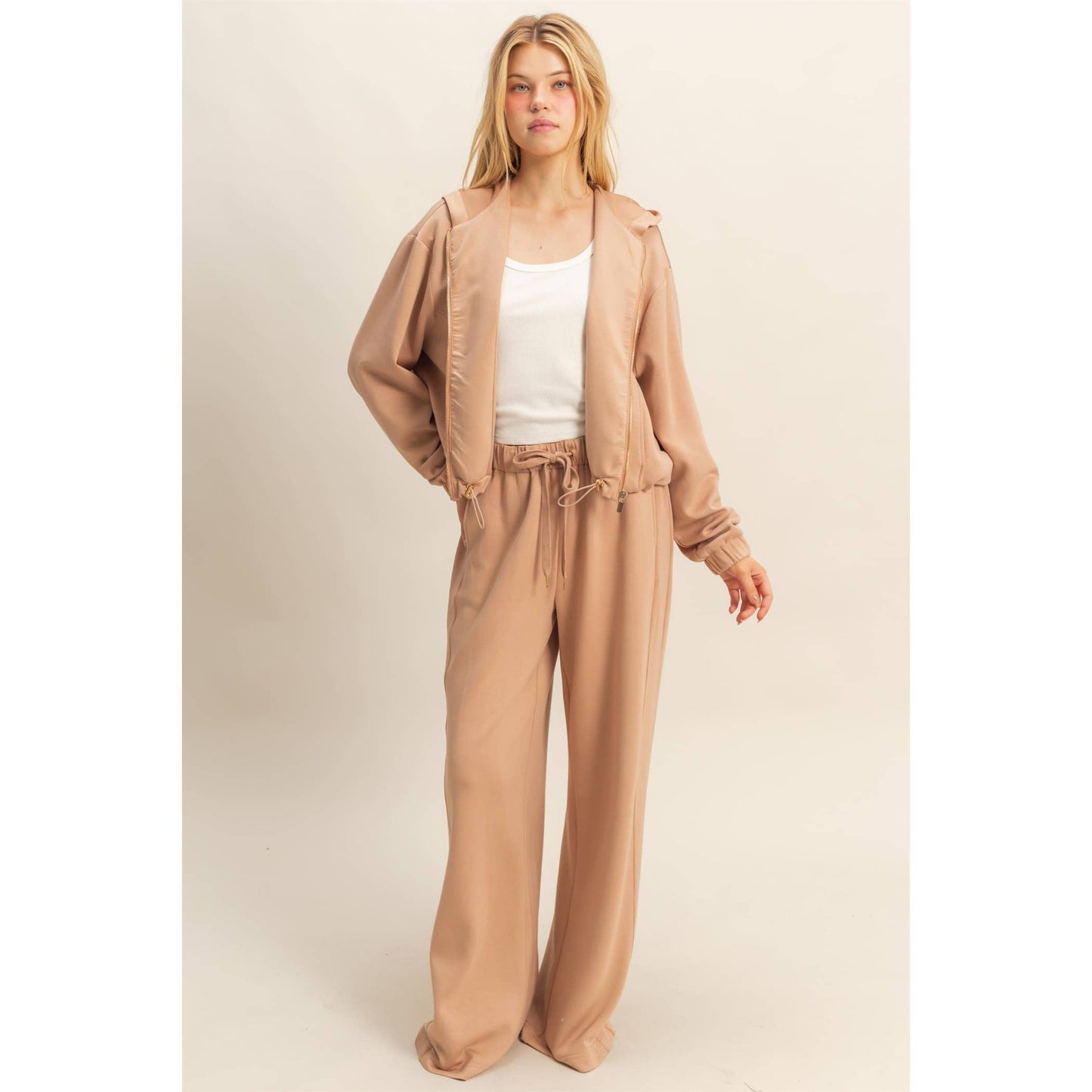 Knit Wide-Leg Trousers With Drawstring Waist: SAGE GREEN / S-M-L(2-2-2)