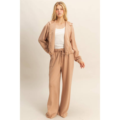 Knit Wide-Leg Trousers With Drawstring Waist: SAGE GREEN / S-M-L(2-2-2)