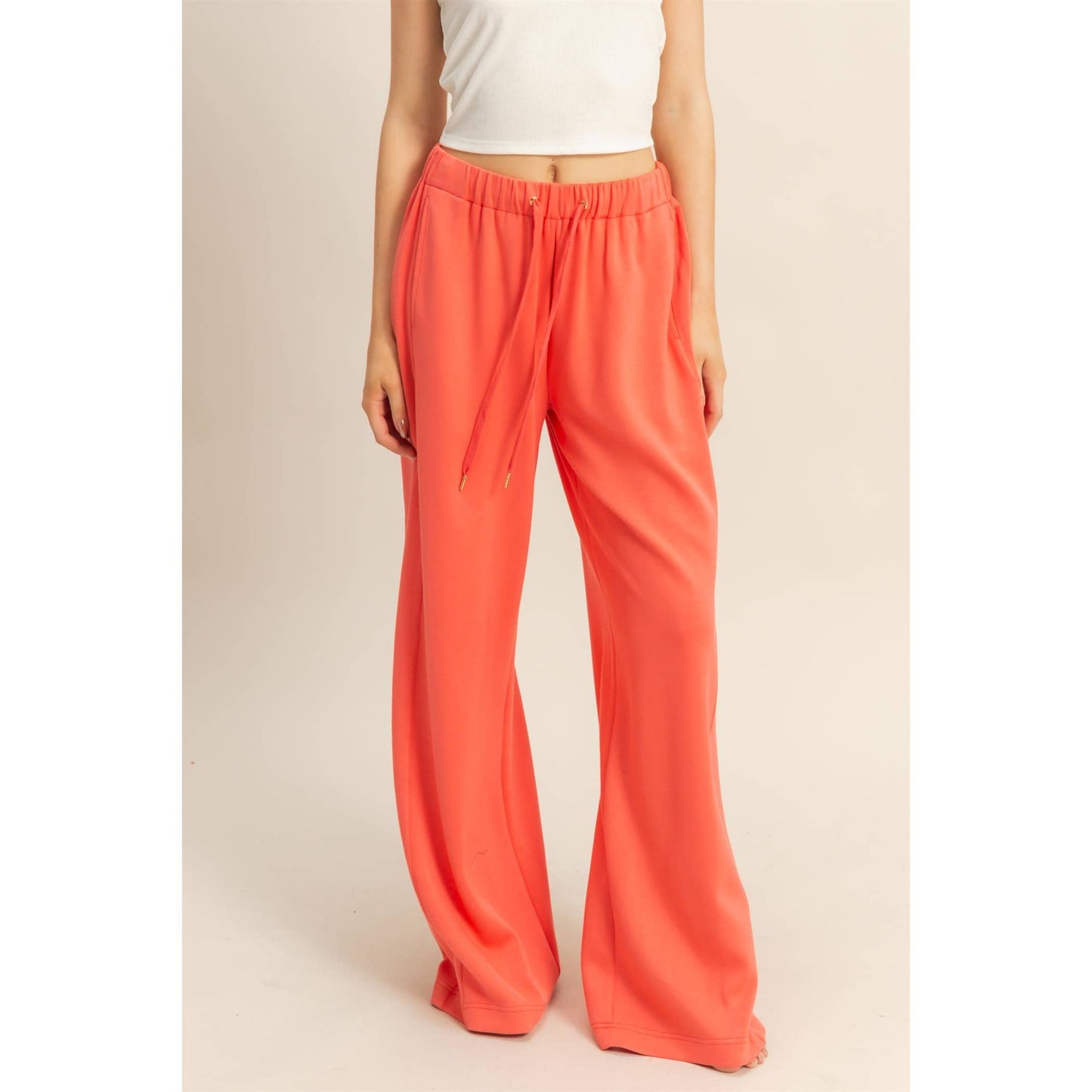 Knit Wide-Leg Trousers With Drawstring Waist: SAGE GREEN / S-M-L(2-2-2)