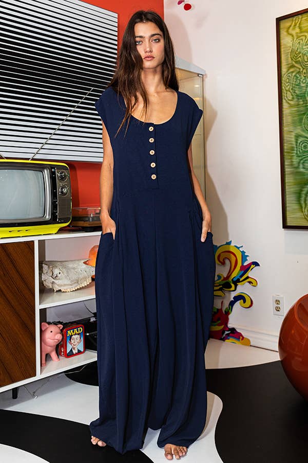 Scoop Neck Wide Leg Solid Jumpsuit: LIME GREEN / S-M-L (2-2-2)