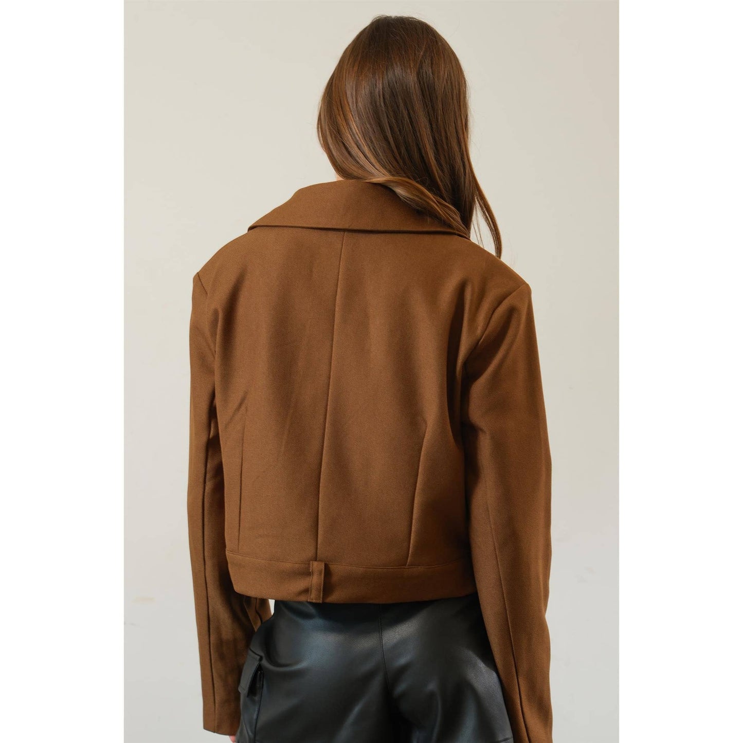 Button Band Cropped Jacket: MOCHA