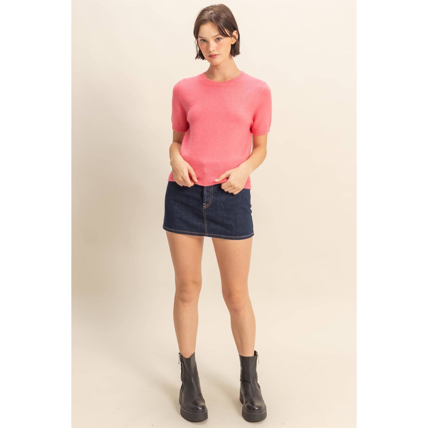 Short Sleeve Sweater Top TAFFY PINK
