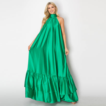 Ava Green Satin Maxi Dress