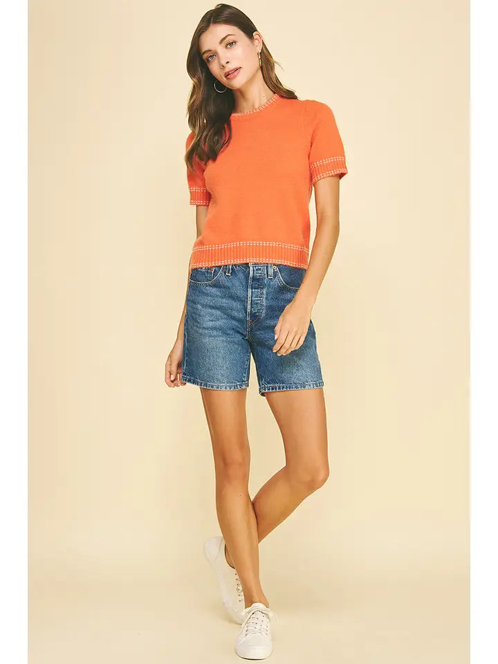Stitch Detailed Short Sleeve Sweater