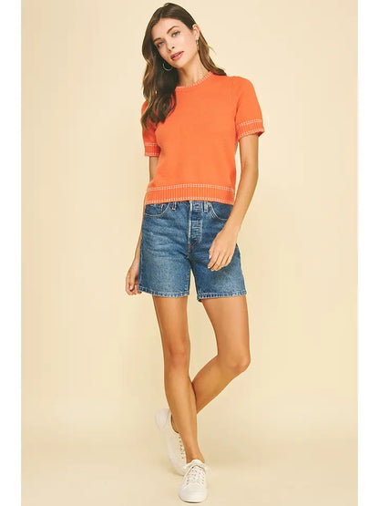 Stitch Detailed Short Sleeve Sweater