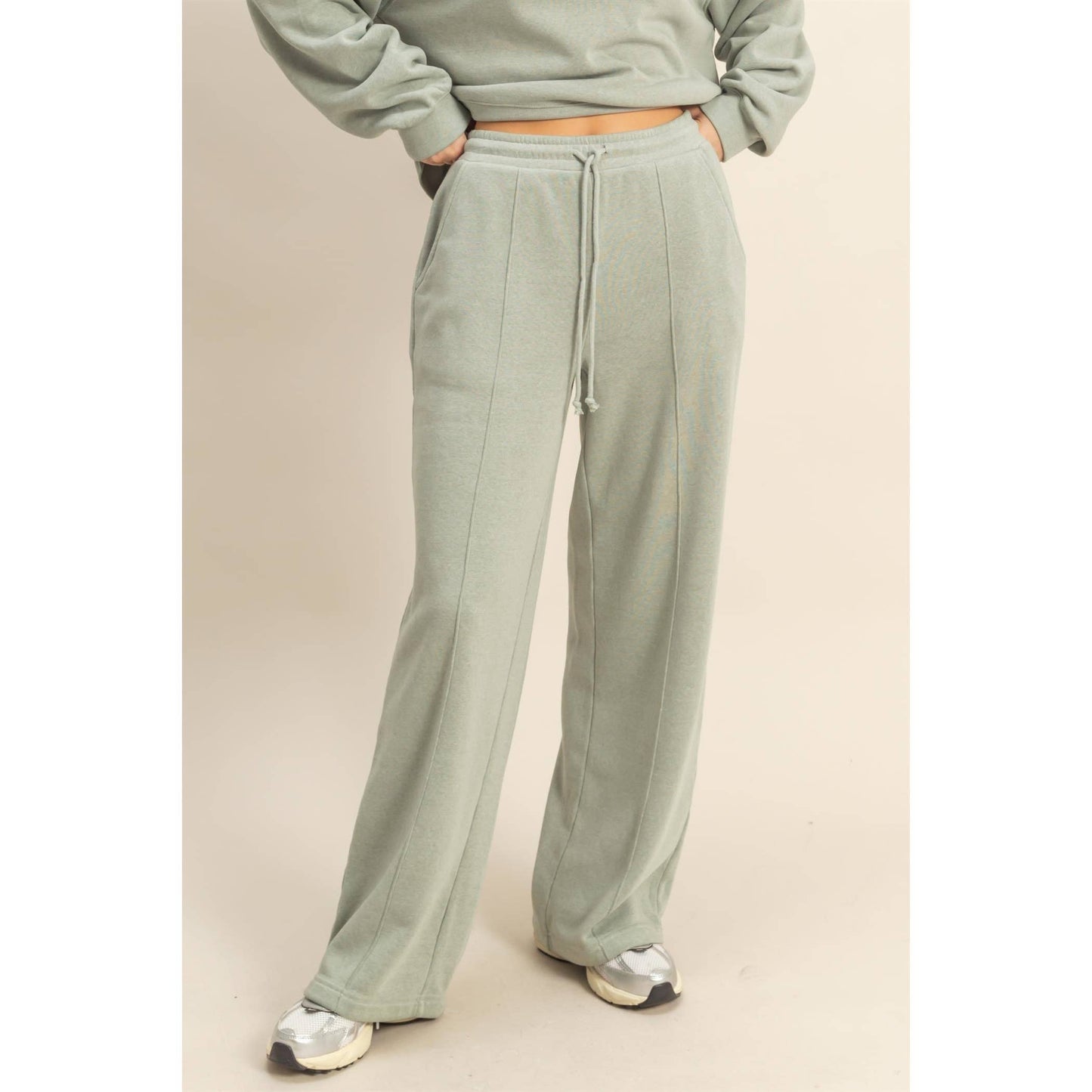 High-Waist Drawstring Pintuck Pants: DARK TAUPE / S-M-L(2-2-2)