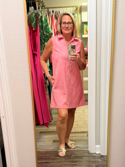 Pink Sleeveless Half-Zip Dress