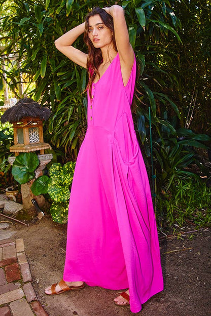 Scoop Neck Wide Leg Solid Jumpsuit: LIME GREEN / S-M-L (2-2-2)