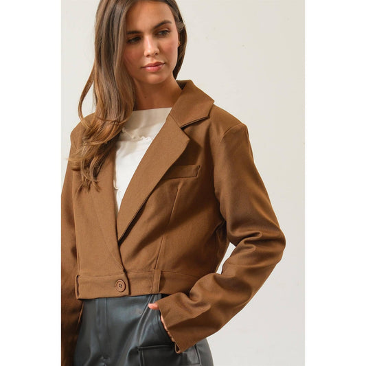 Button Band Cropped Jacket: MOCHA