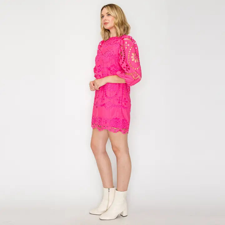 Pink Daisy Eyelet Dress