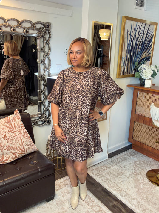 Olive Leopard Swing Dress