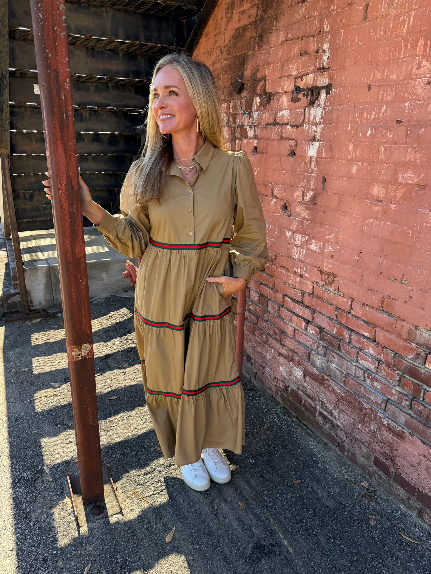 Taupe Tiered Midi Dress