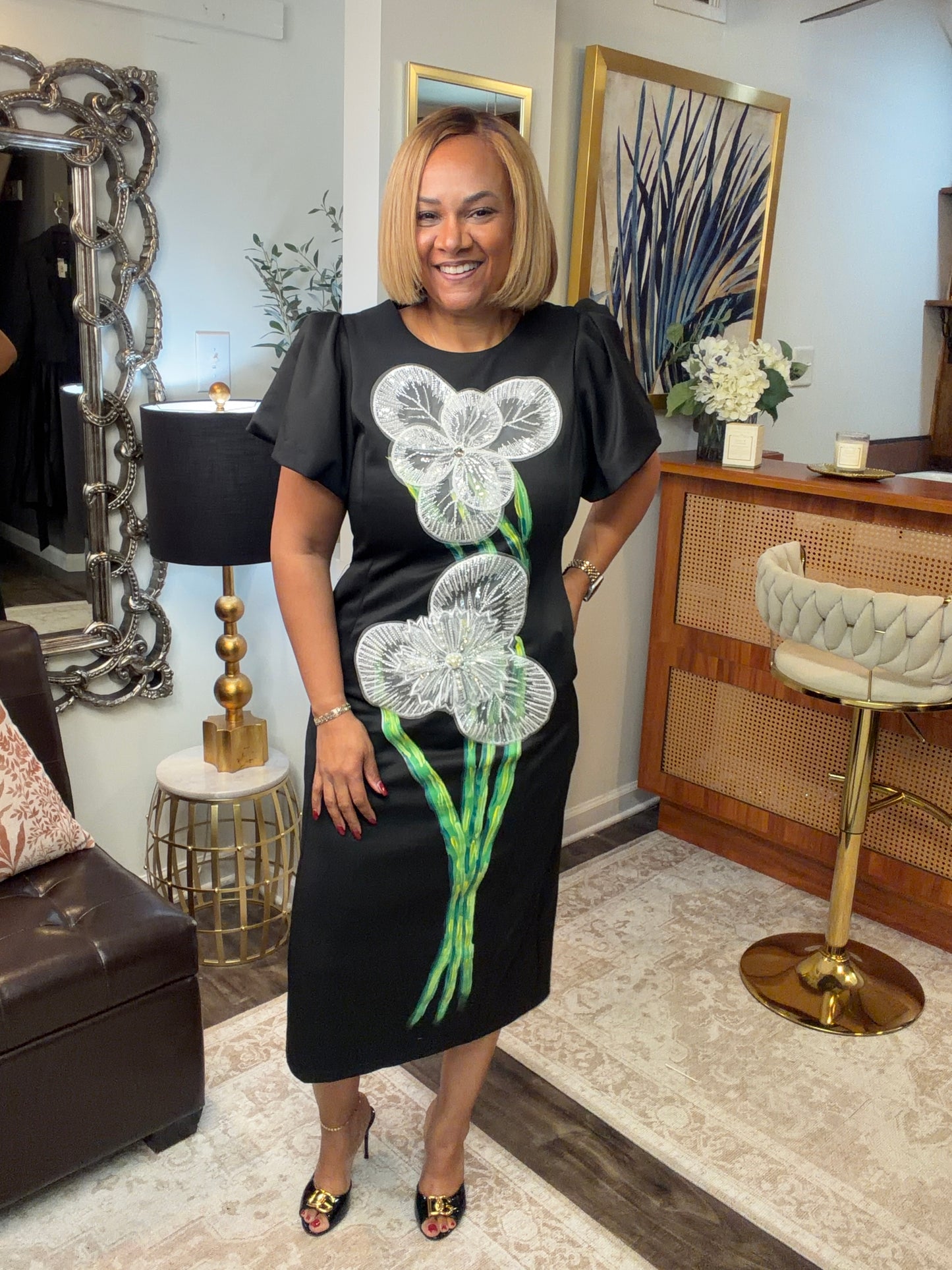 Embellished Applique Midi Dress