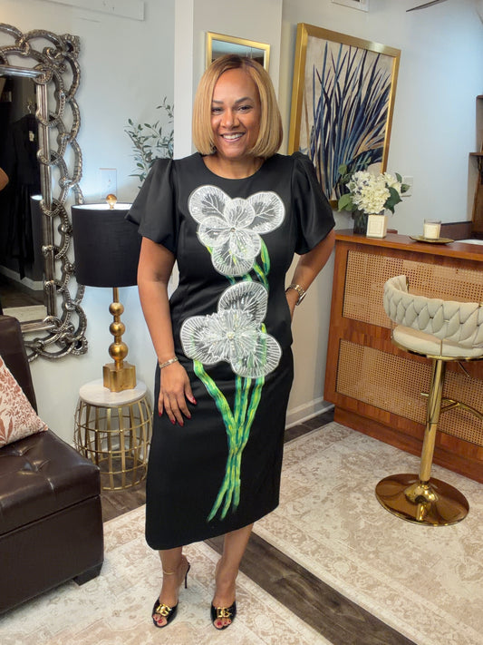 Embellished Applique Midi Dress