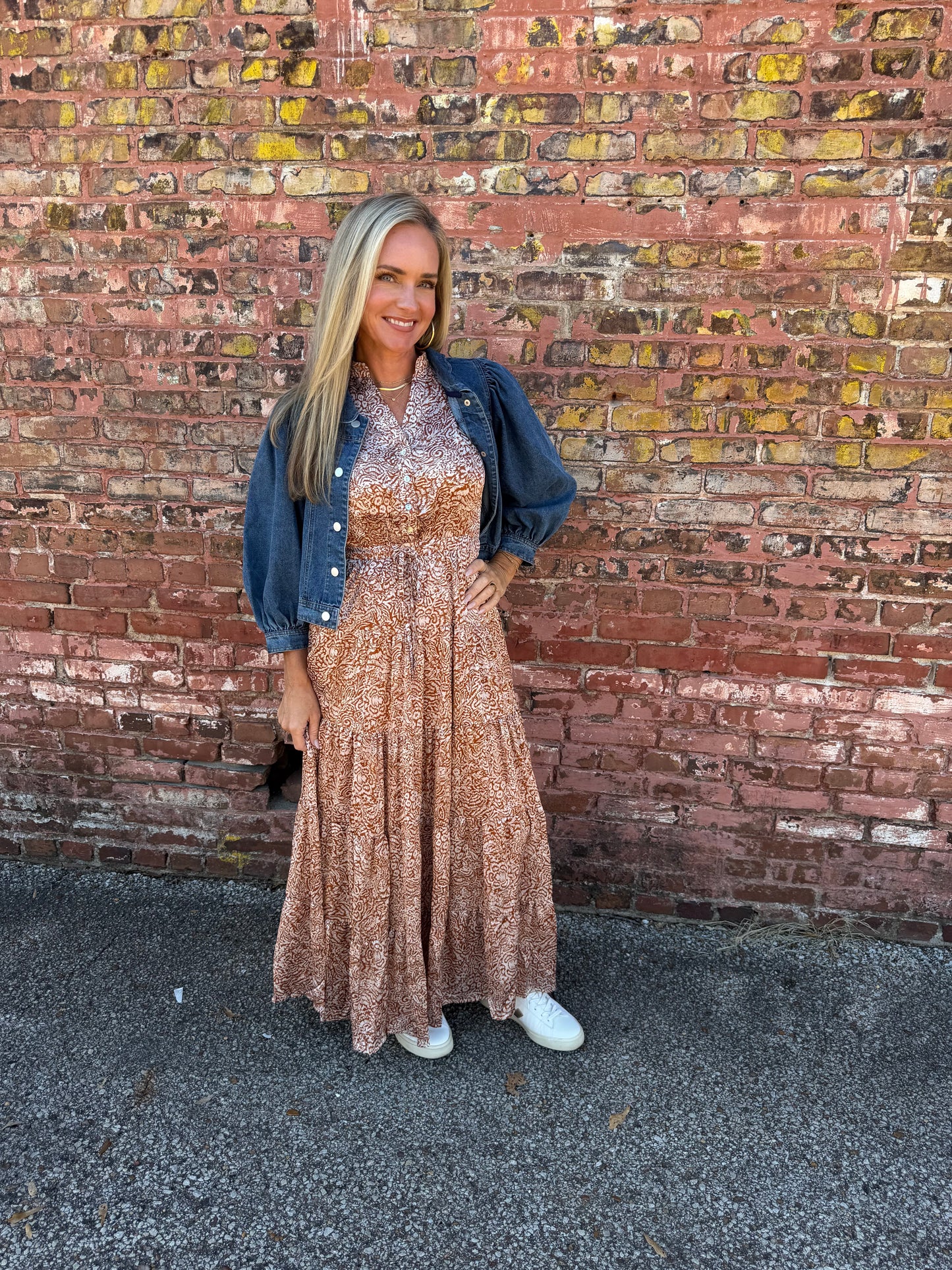 Printed Tiered Maxi in Camel