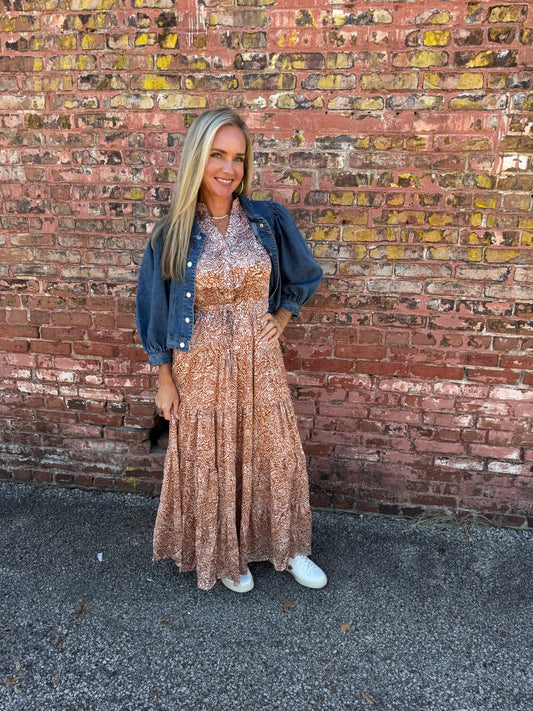 Printed Tiered Maxi in Camel