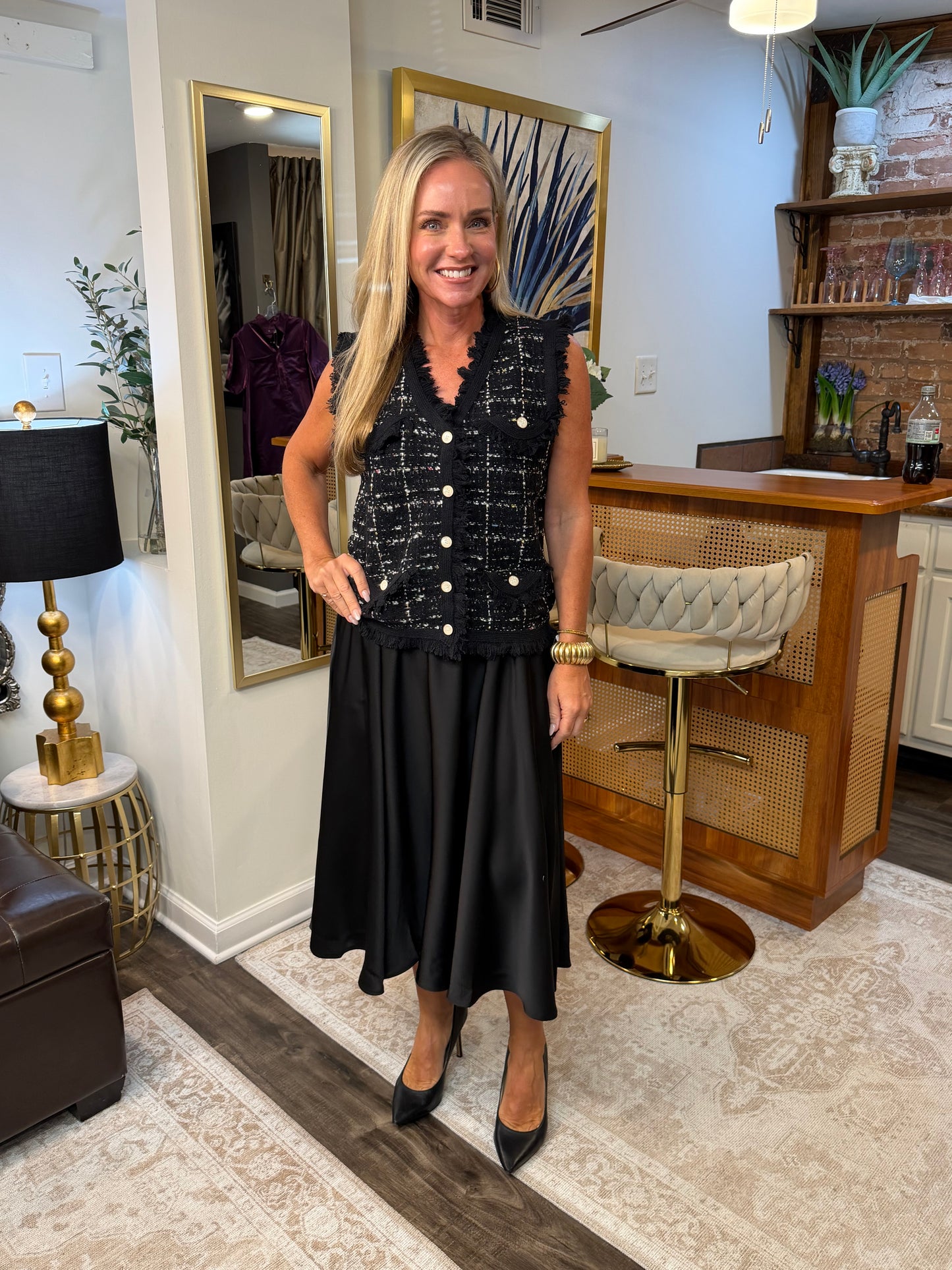 Silky Pleated Midi Skirt