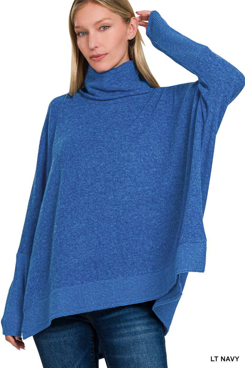 Brushed Melange Cowl Neck Poncho Sweater