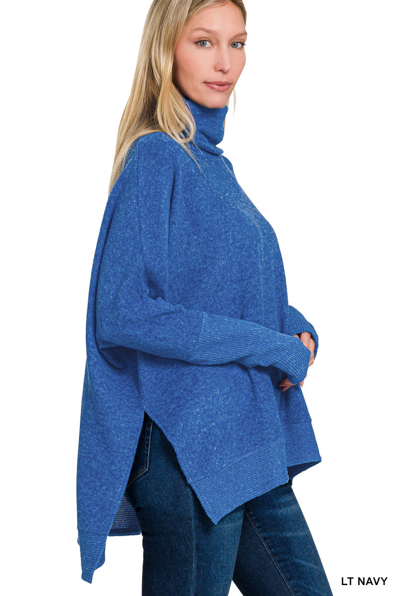 Brushed Melange Cowl Neck Poncho Sweater