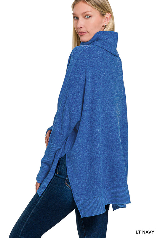 Brushed Melange Cowl Neck Poncho Sweater