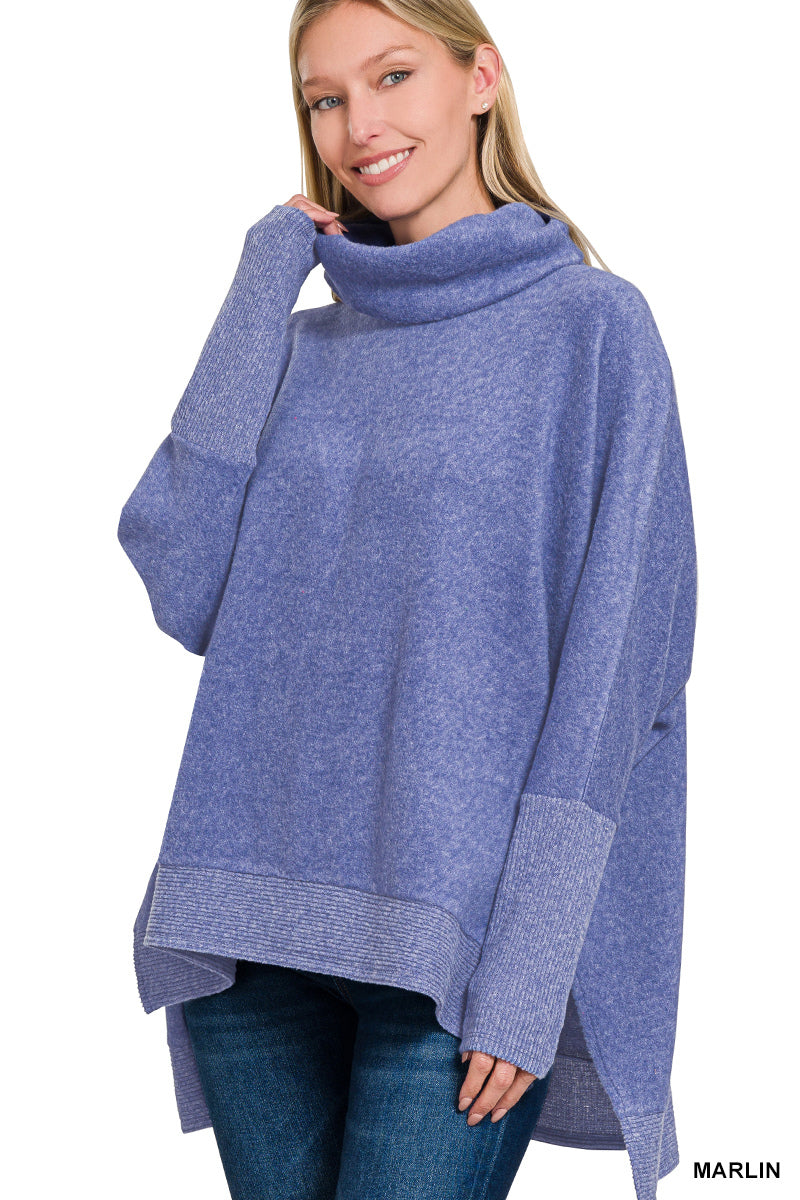 Brushed Melange Cowl Neck Poncho Sweater