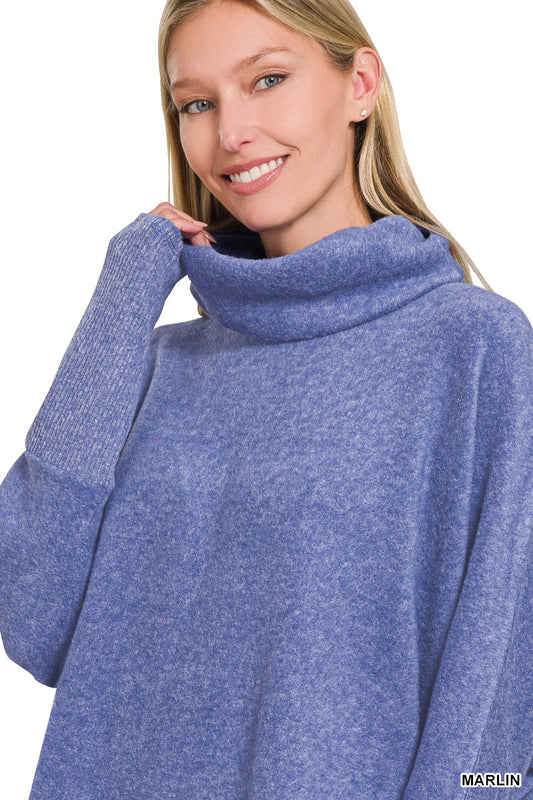 Brushed Melange Cowl Neck Poncho Sweater