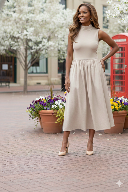 Katrina Sleeveless Mock Neck Midi Dress