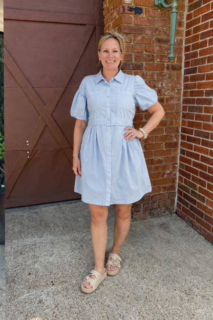 Light Blue Pleated Dress