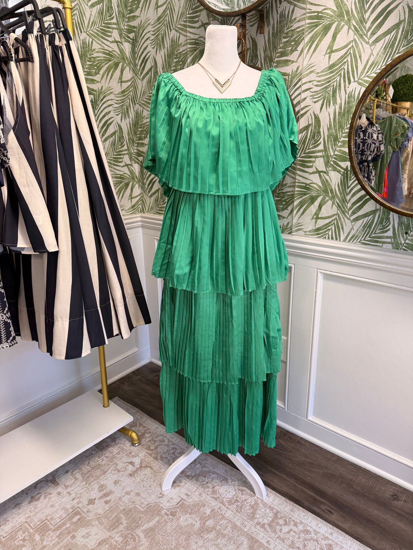 Ruth Pleated Green Maxi Dress