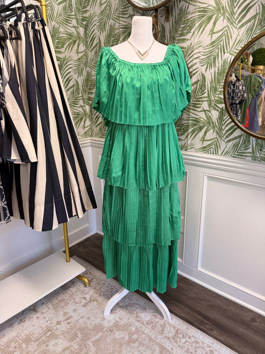 Ruth Pleated Green Maxi Dress