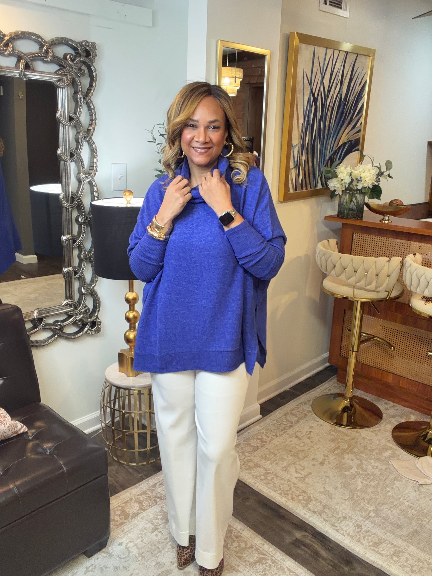 Brushed Melange Cowl Neck Poncho Sweater