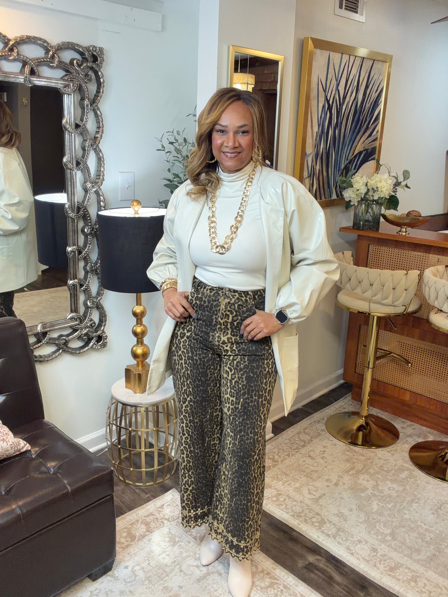 Faux Leather Billowy Sleeve Jacket