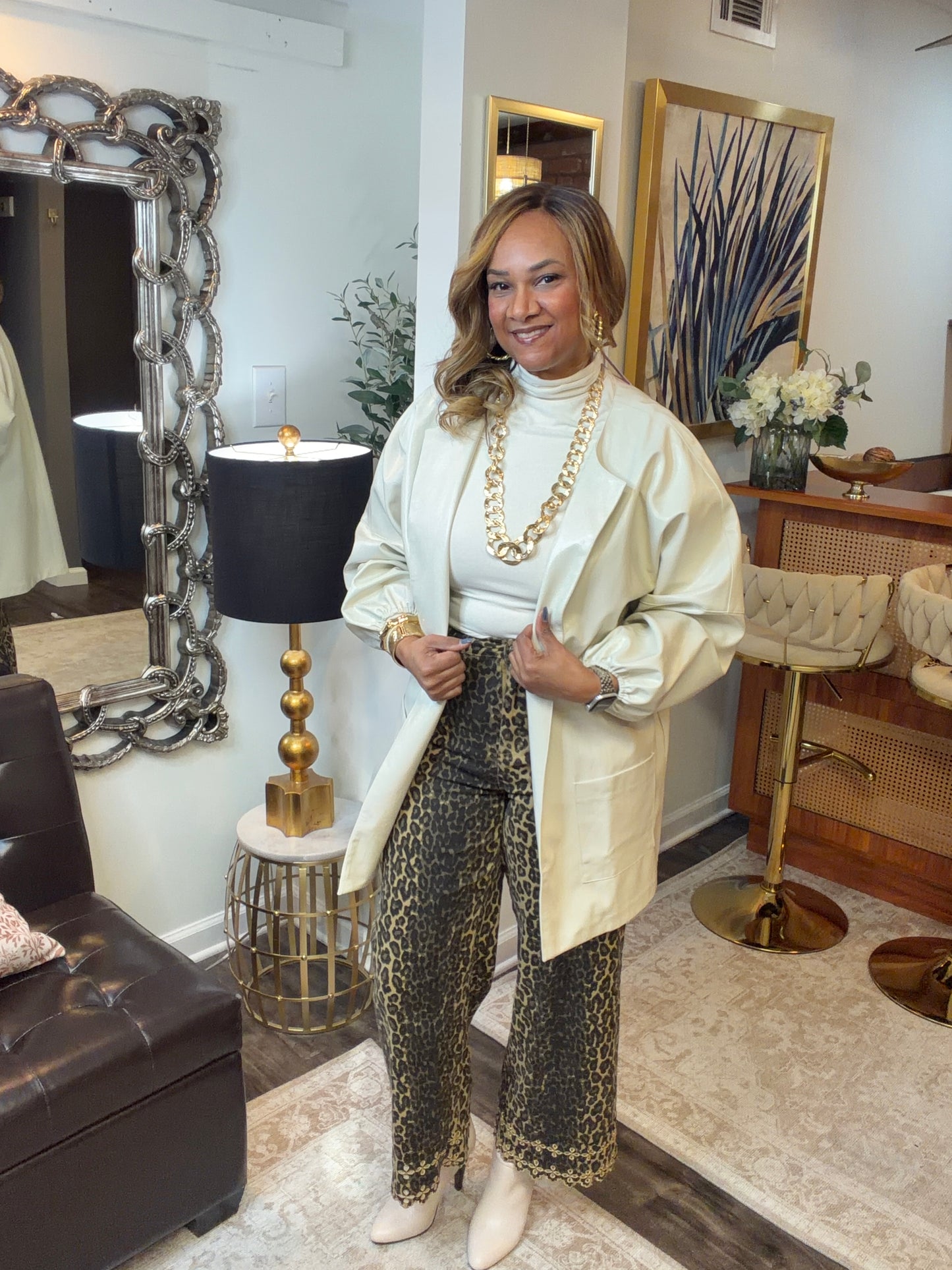 Faux Leather Billowy Sleeve Jacket