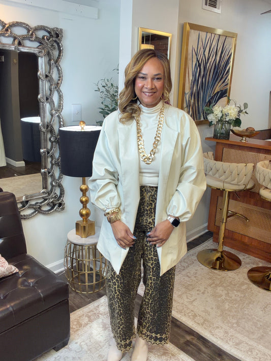 Faux Leather Billowy Sleeve Jacket