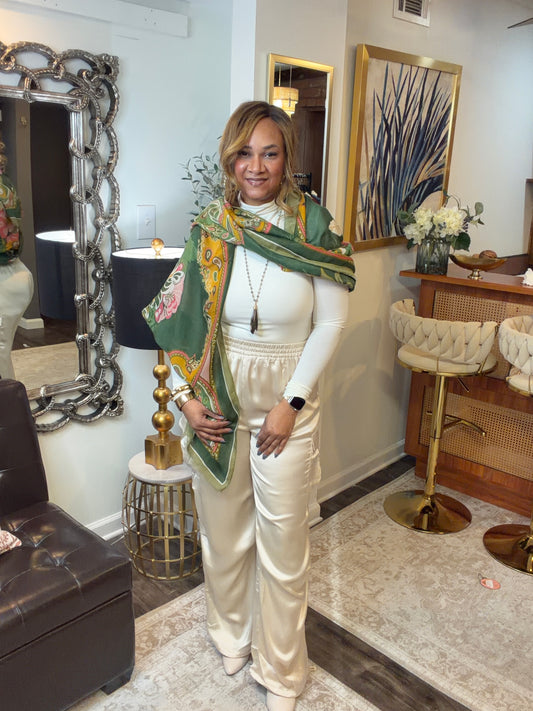 Satin Cargo Pants: ALPACA